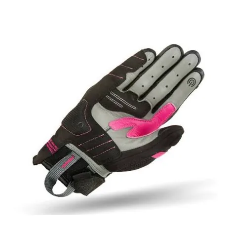 Fuchsia motorbike gloves, size M, on a white background